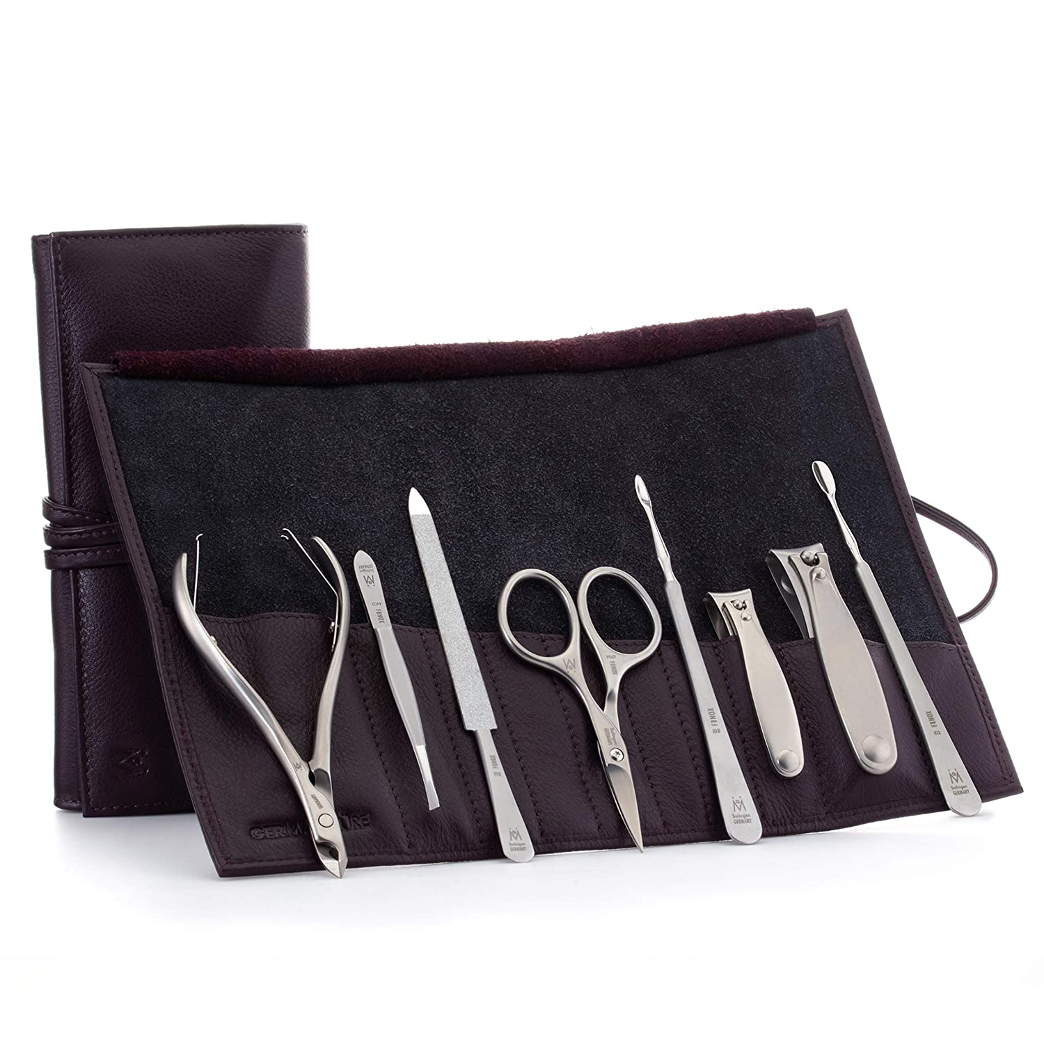 8pc Manicure Set with Sapphire Nail File in Leather Roll