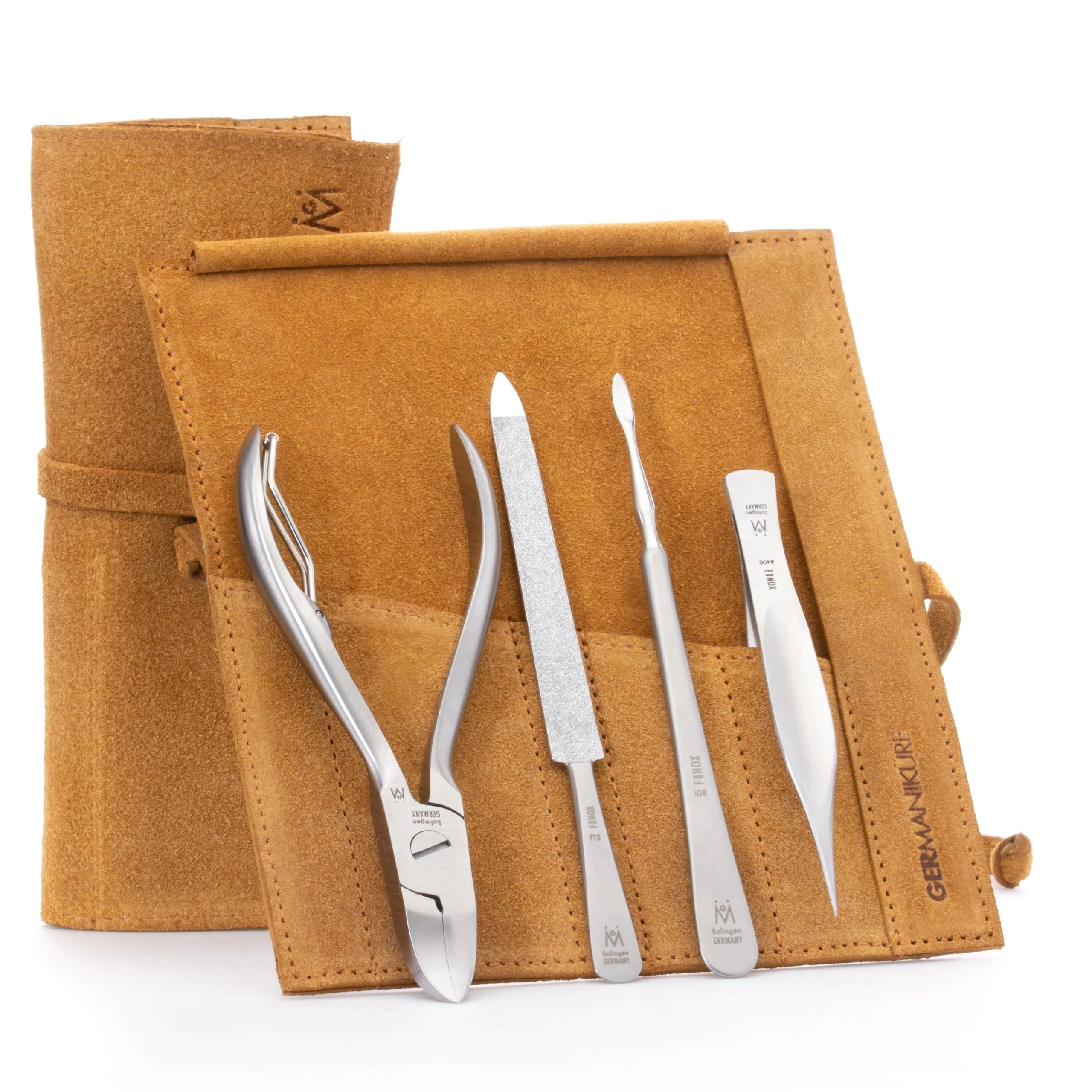 Kit de pédicure 4 pièces : pince à ongles, pince à échardes pointue, lime saphir et cure-ongles