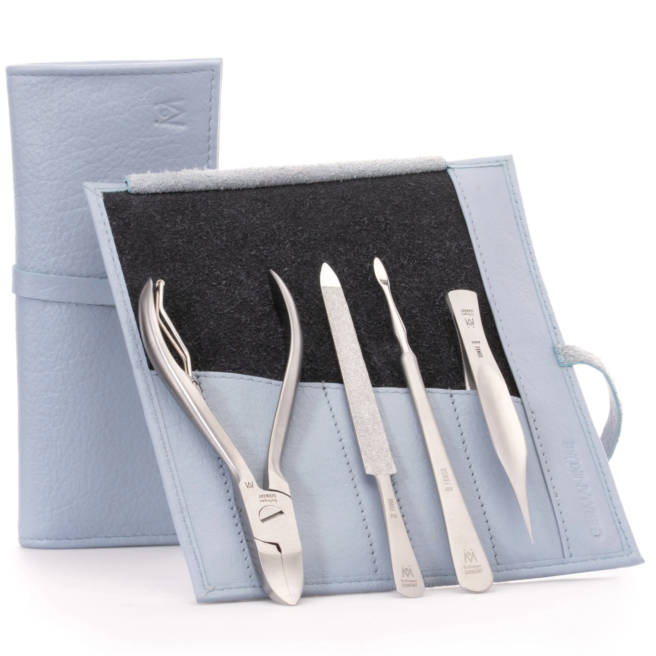Kit de pédicure 4 pièces : pince à ongles, pince à échardes pointue, lime saphir et cure-ongles