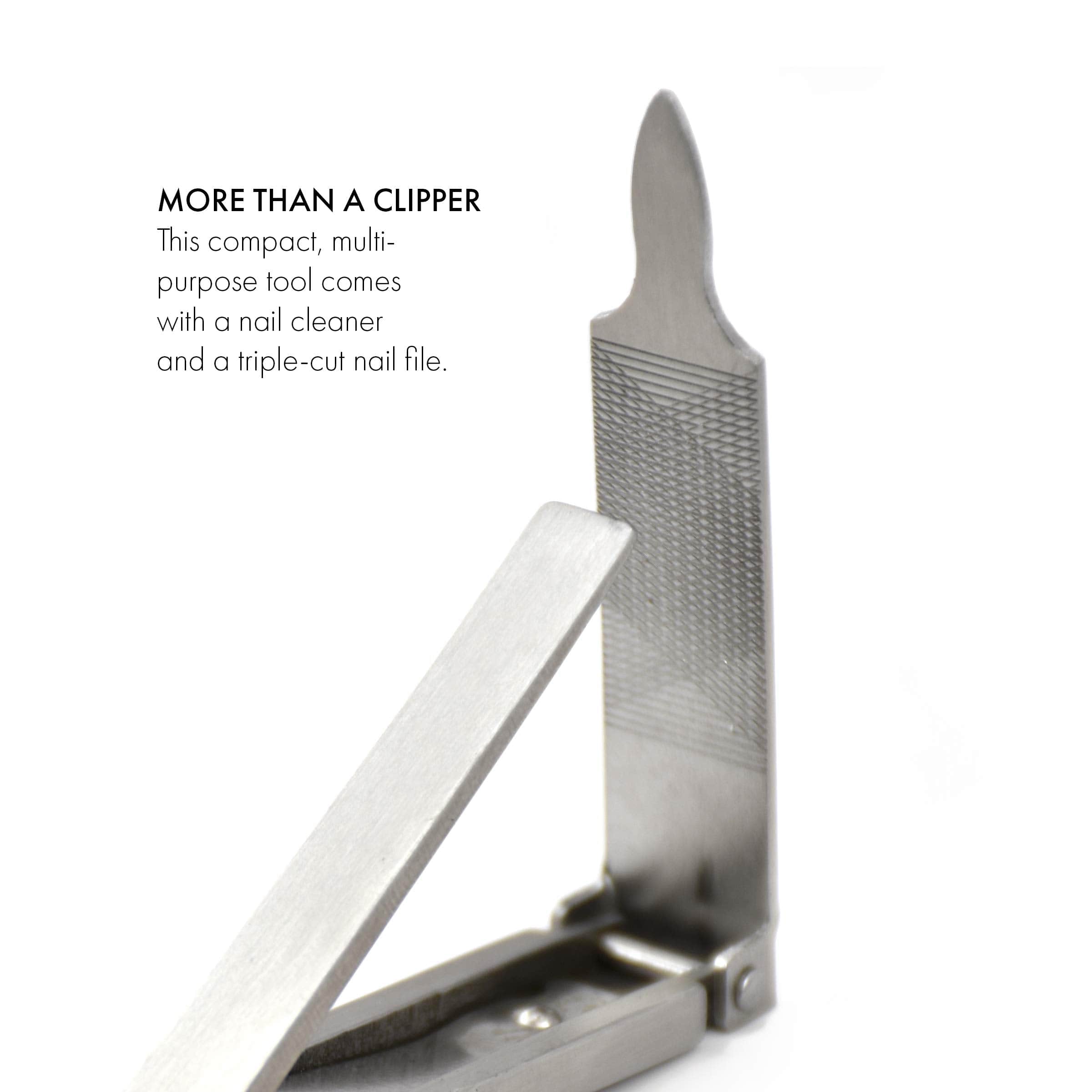 4 Piece Manicure Set in Black Leather Case: Folding Nail Clipper, Combination Scissor, Tweezer, and Travel Glass Nail File