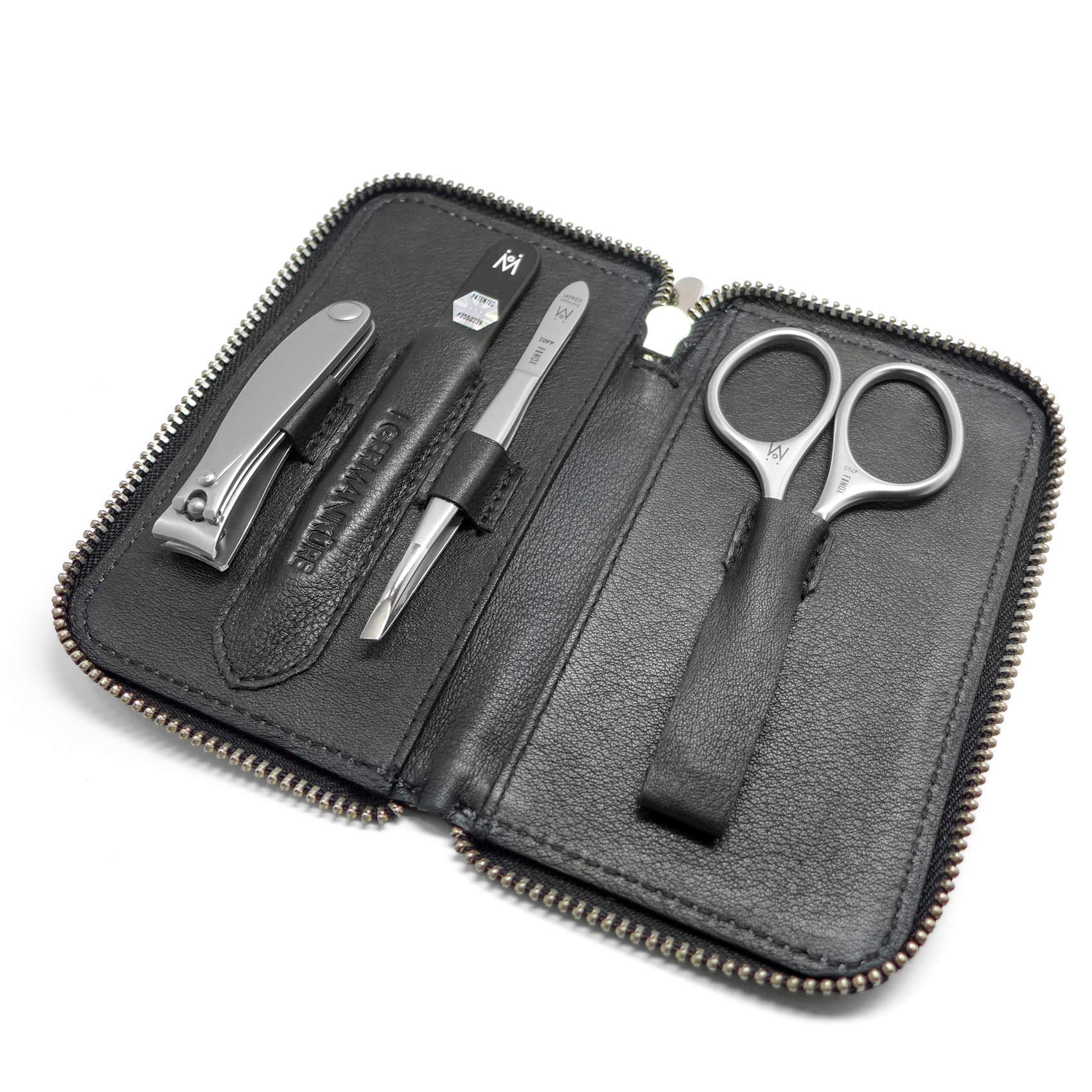4 Piece Manicure Set: Nail Clipper, Cuticle Scissor, Tweezer, and Glass Nail File