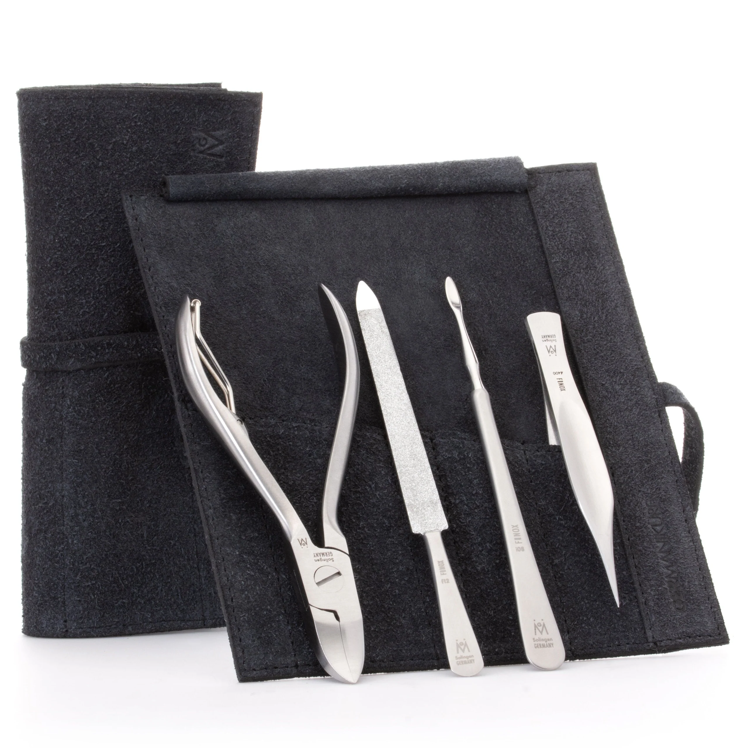 Kit de pédicure 4 pièces : pince à ongles, pince à échardes pointue, lime saphir et cure-ongles