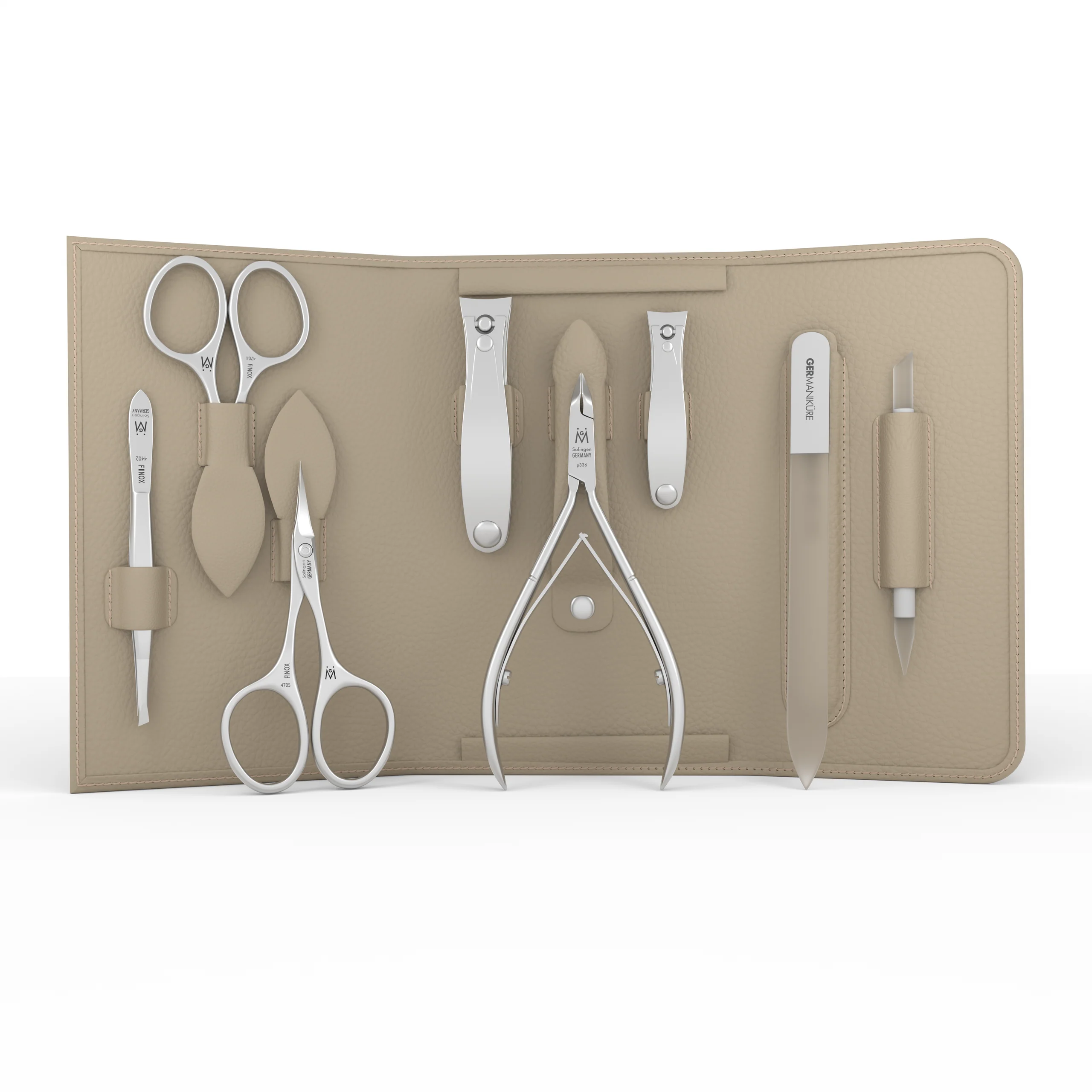 8 Piece Manicure Set in Magnet Case: Cuticle Nipper, Cuticle Scissor, Small and Large Clipper, Nail Scissor, Glass File, Cuticle Stick, and Slanted Tweezer