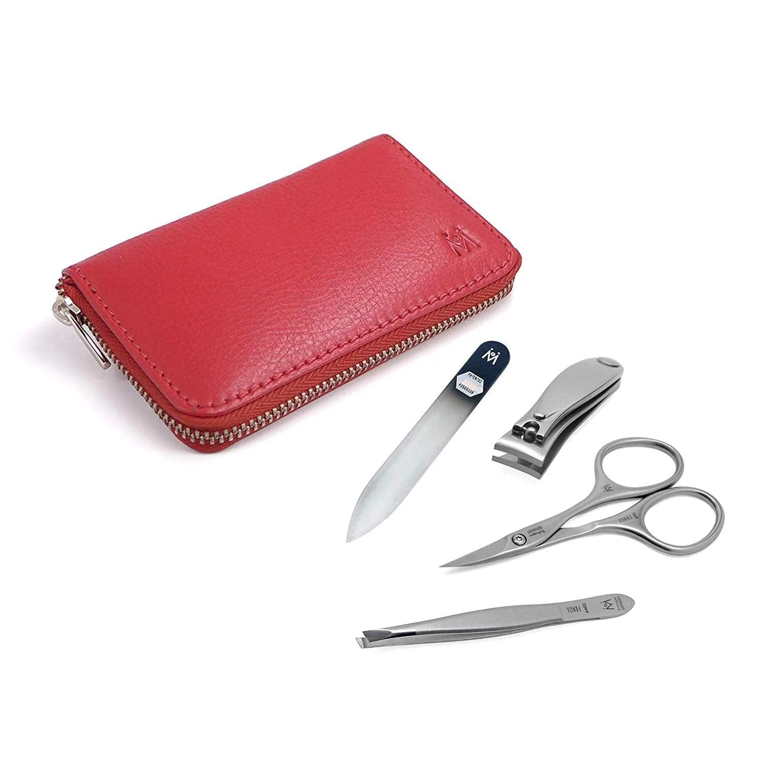 4 Piece Manicure Set: Nail Clipper, Cuticle Scissor, Tweezer, and Glass Nail File