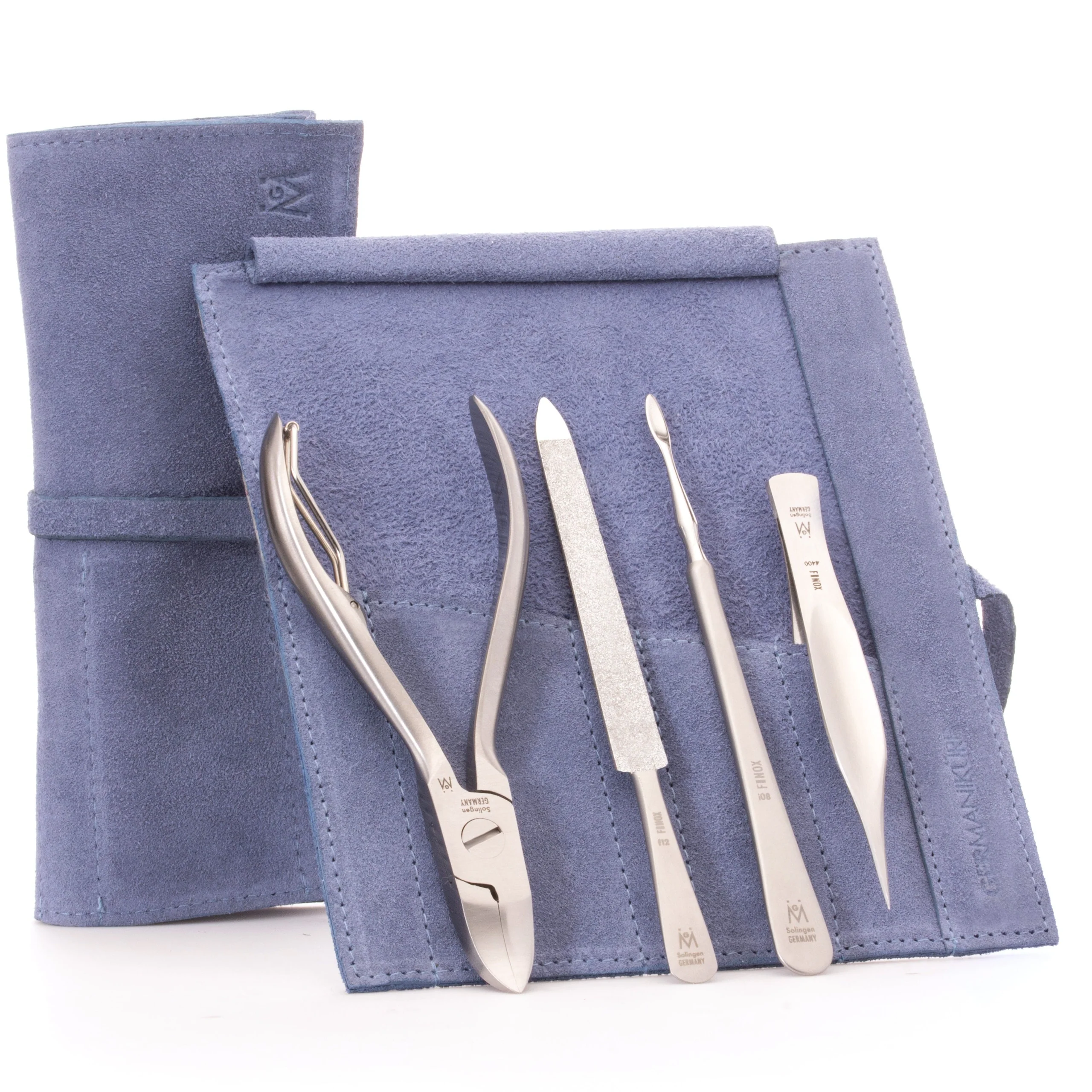 Kit de pédicure 4 pièces : pince à ongles, pince à échardes pointue, lime saphir et cure-ongles