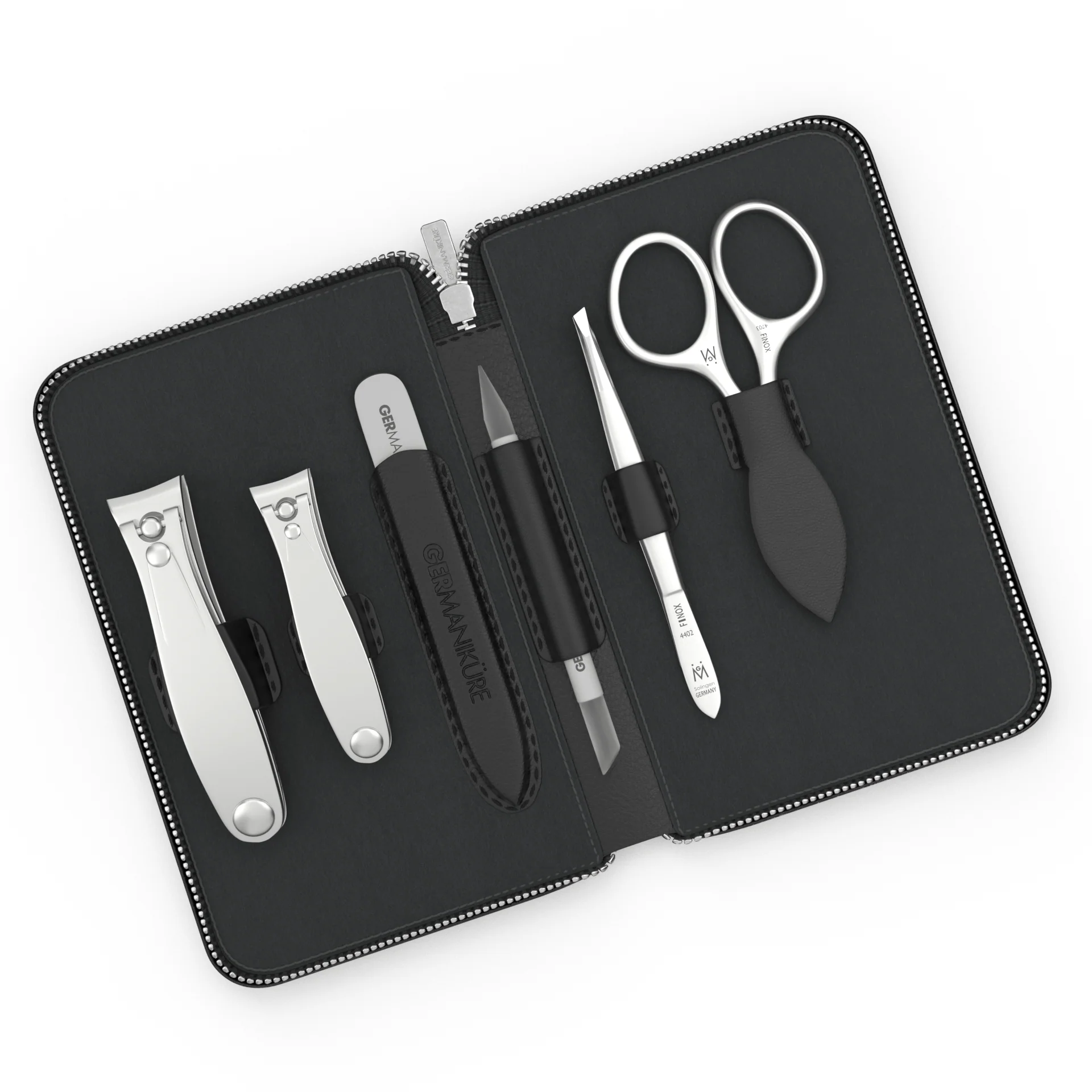 6 Piece Manicure Set in Zipper Case: 2 Clipper, Cuticle Scissors, Glass File, Cuticle Stick, and Tweezer