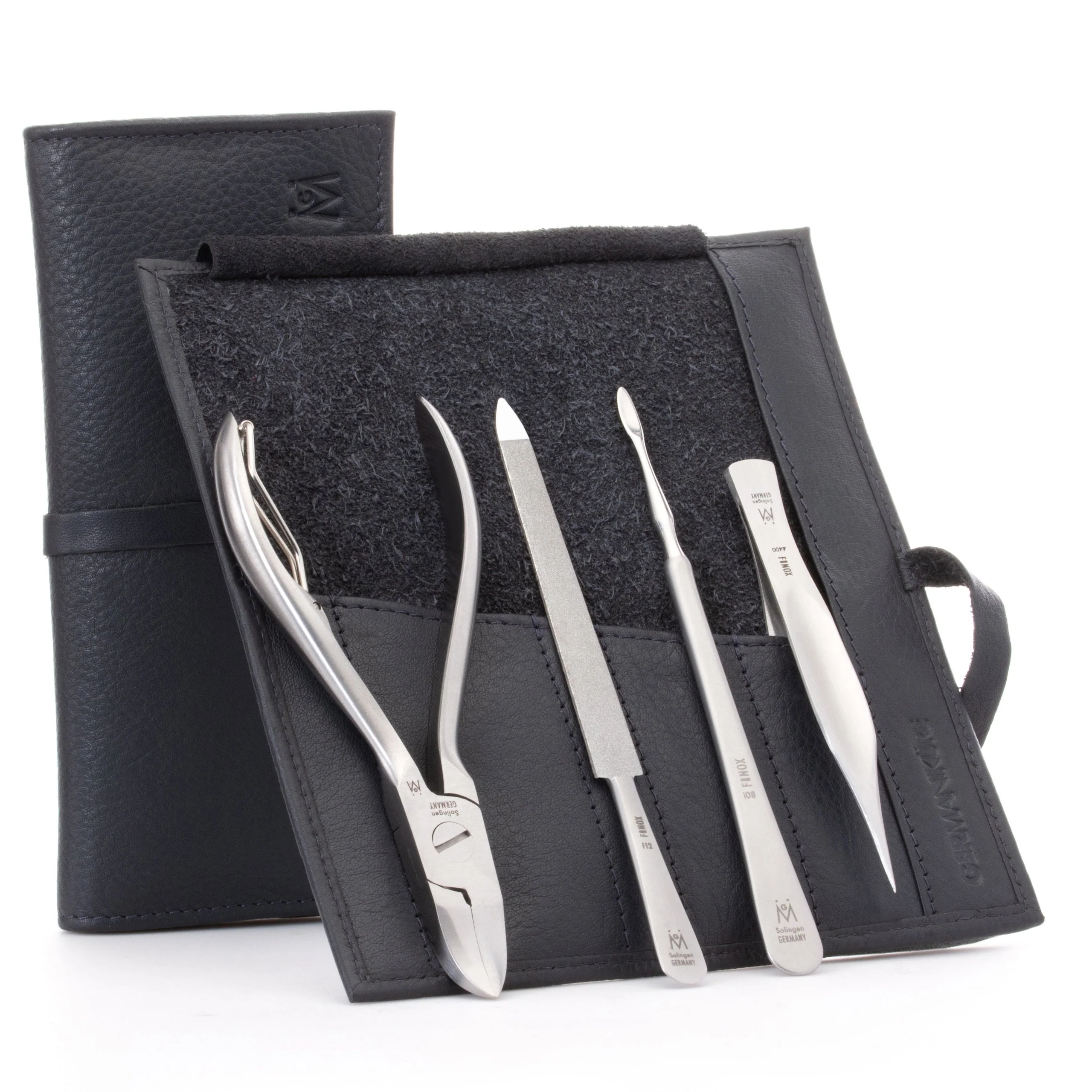 Kit de pédicure 4 pièces : pince à ongles, pince à échardes pointue, lime saphir et cure-ongles