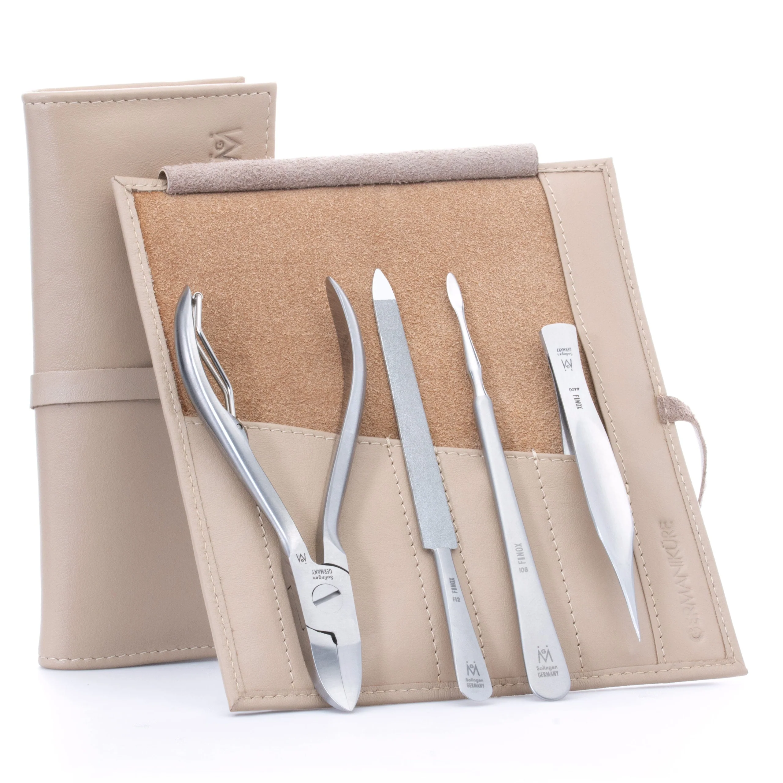 Kit de pédicure 4 pièces : pince à ongles, pince à échardes pointue, lime saphir et cure-ongles