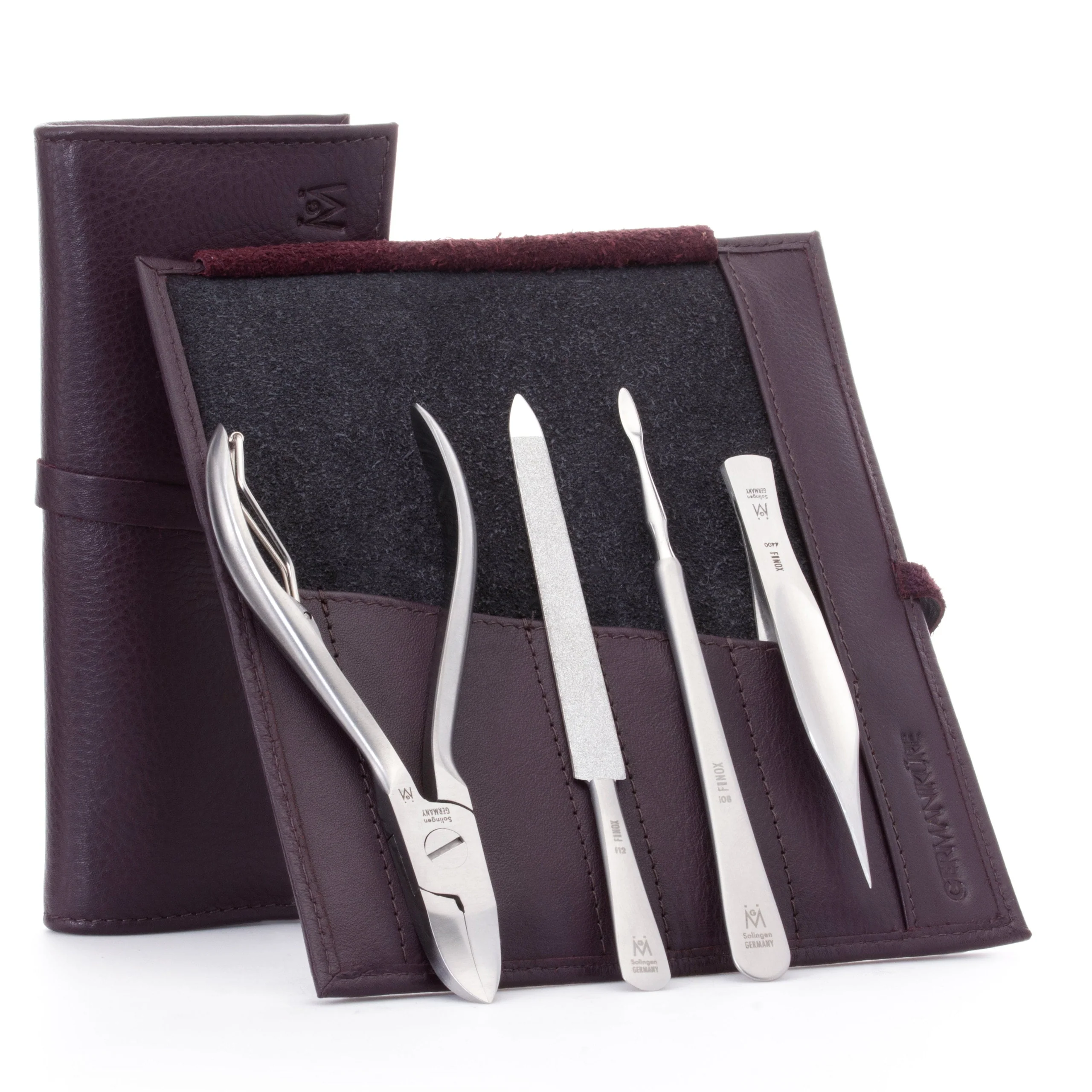 Kit de pédicure 4 pièces : pince à ongles, pince à échardes pointue, lime saphir et cure-ongles