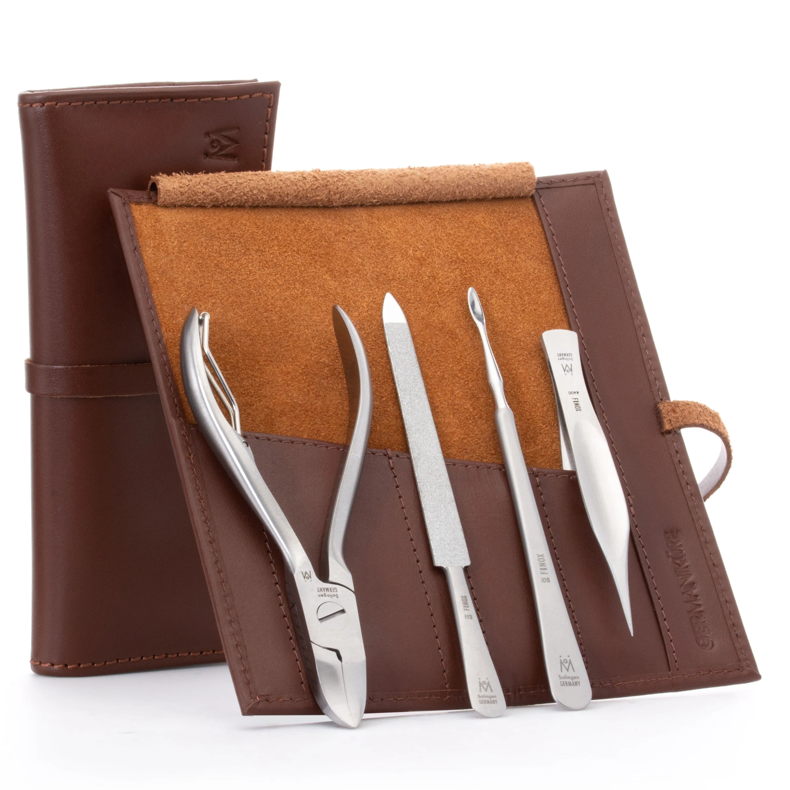 Kit de pédicure 4 pièces : pince à ongles, pince à échardes pointue, lime saphir et cure-ongles