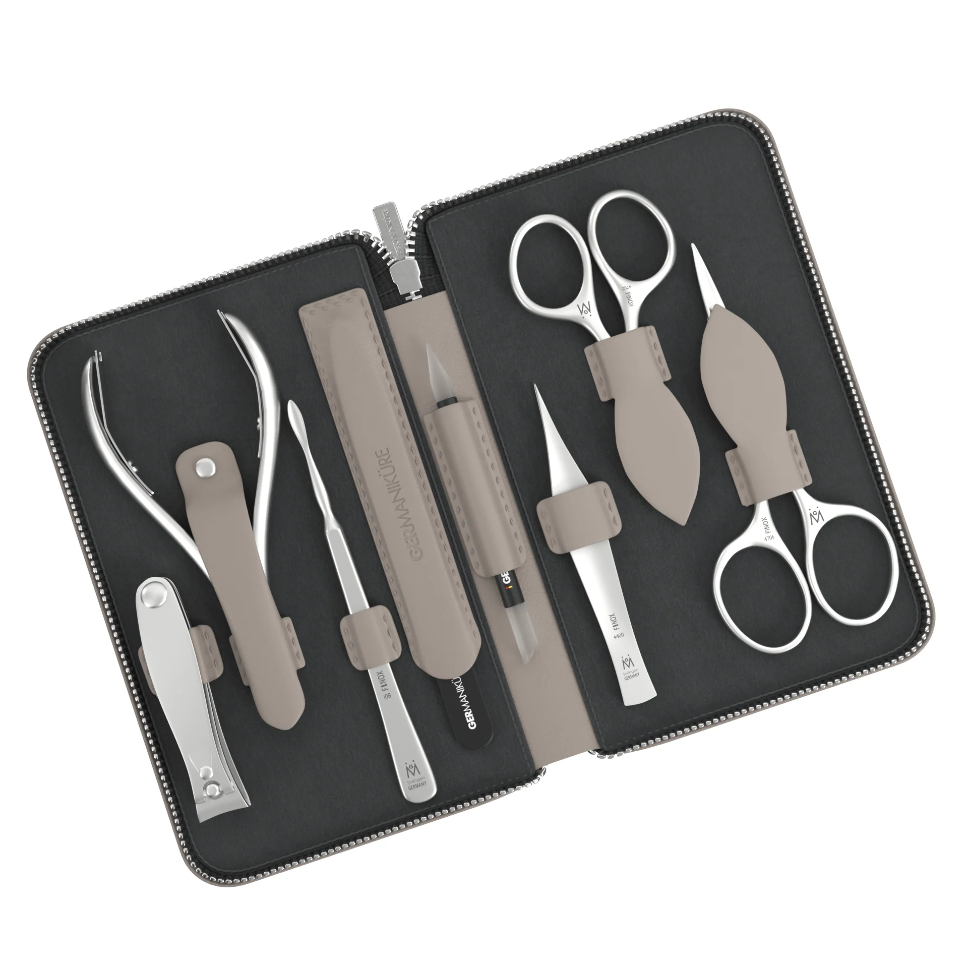 8 Piece Manicure and Grooming Set in Zipper Case: 2 Scissor, Clipper, Nipper, Nail Cleaner, Glass File, Cuticle Stick, and Tweezer