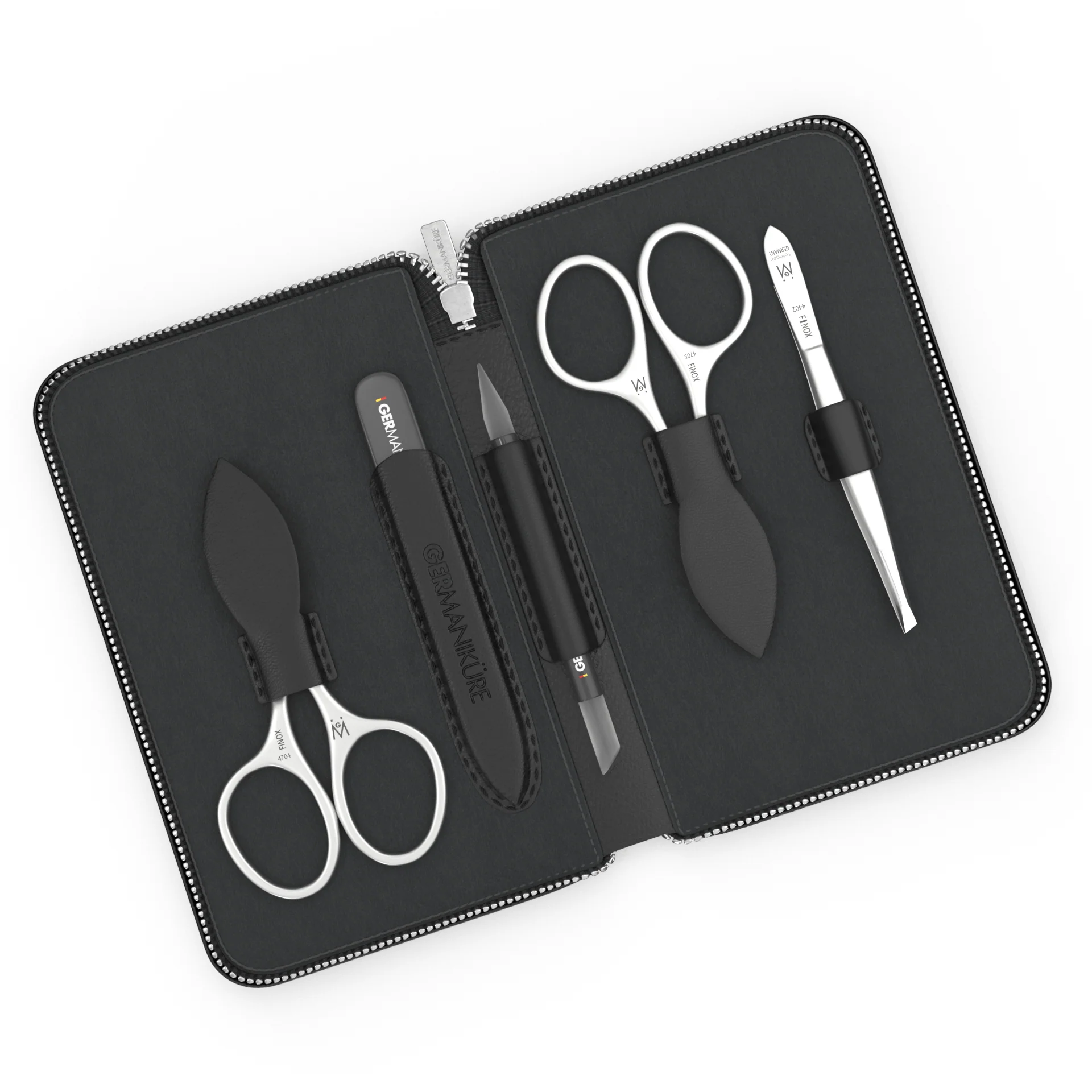 5 Piece Manicure Set in Zipper Case: 2 Scissors, Glass File, Cuticle Stick, and Tweezer