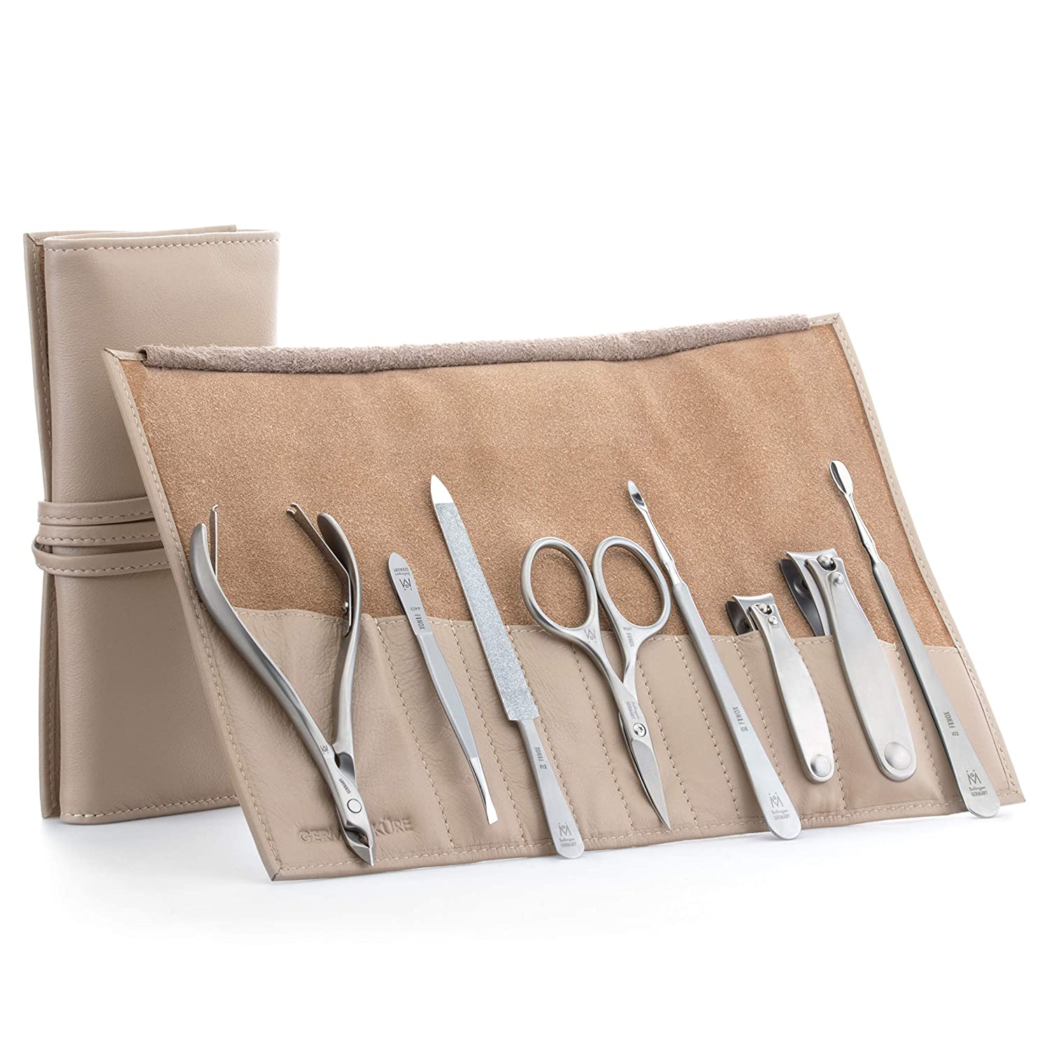 8pc Manicure Set with Sapphire Nail File in Leather Roll