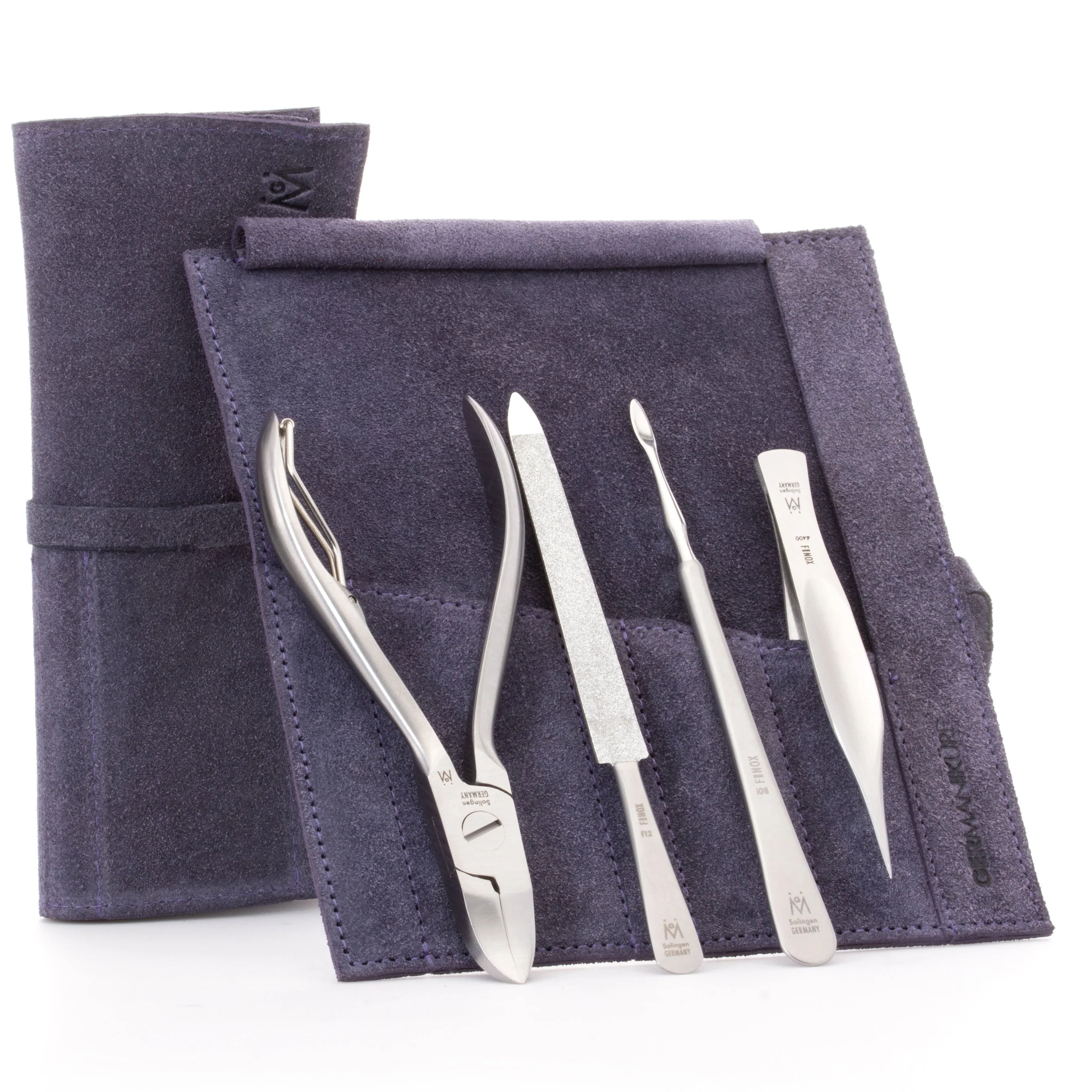Kit de pédicure 4 pièces : pince à ongles, pince à échardes pointue, lime saphir et cure-ongles